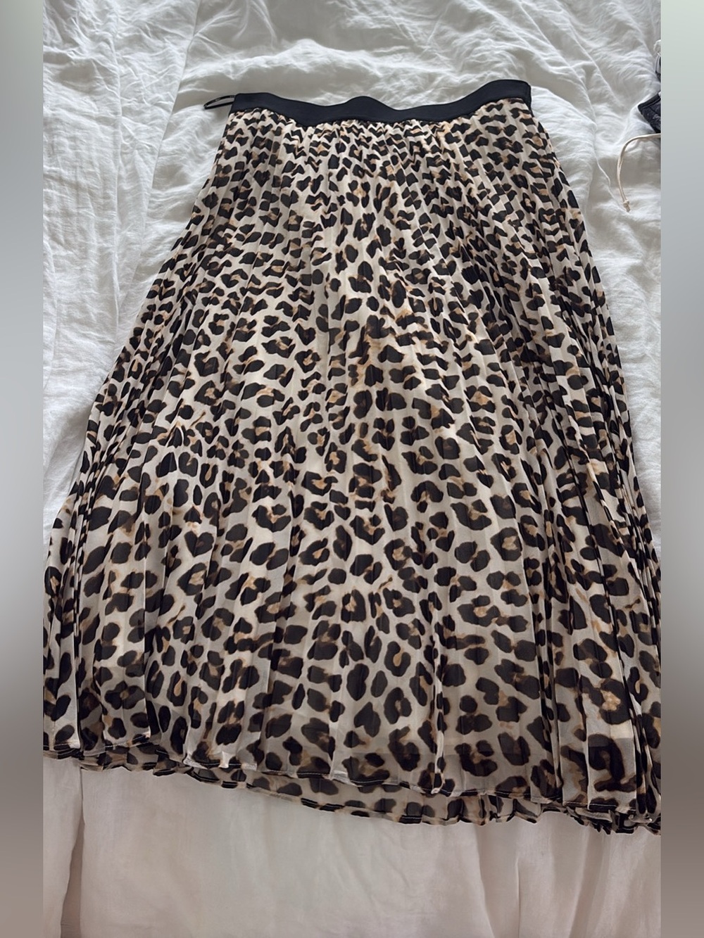 Leopard Print Pleated Midi Skirt - Black and Cream